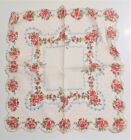 Vintage Ladies Handkerchief Scalloped Edges Red Yellow Flower Bouguets