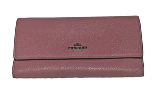 HTF Coach large leather Wallet trifold pink 8”x4” credit card slots zip Pockets - Picture 1 of 12