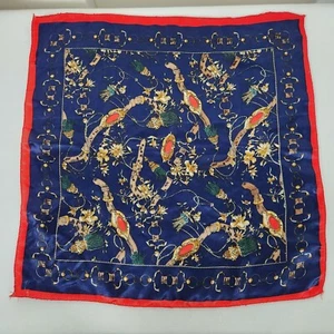 Vintage Square Women's Translucent Blue Red Gold Scarf Medallions Tassel Design - Picture 1 of 11