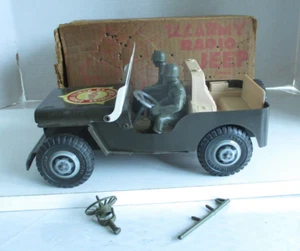Vintage 1950s Marx US Army Willys Jeep Radio Patrol w Men & Box - Picture 1 of 11