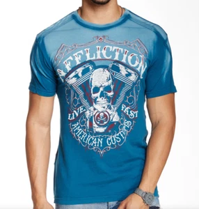 Affliction DEATH EATER A10517 Short Sleeve T-shirt Tee Blue - Picture 1 of 2