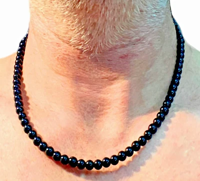 Collana pietre dure naturali da uomo di onice nero in acciaio inox 40 cm con - Immagine 1 di 4