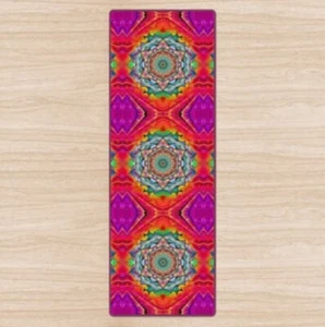 Neonpink Mandala gepolsterte Yogamatte hochwertig UK Design rutschfest, Gummibasis   - Bild 1 von 3