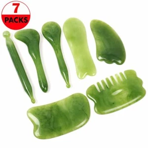7PCS Gua Sha Natural Resin Quartz Stone Shape Facial Body Massage Board Tool Set - Picture 1 of 11