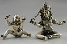 Decorated Old Handwork Visual Arts Tibet Silver Carved Happy Buddha Statue