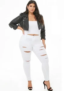 BQ6008-R Womens plus Size Stretch Distressed Ripped Skinny Twill Jeans Pants - Picture 1 of 12