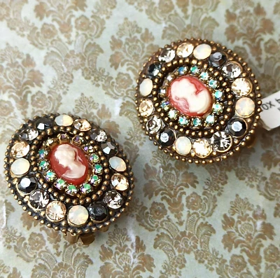 Pendientes Clip Michal Negrin Gris Cabujón Camafeo Aurora Boreal Cristales Regalo Foto 1 de 4