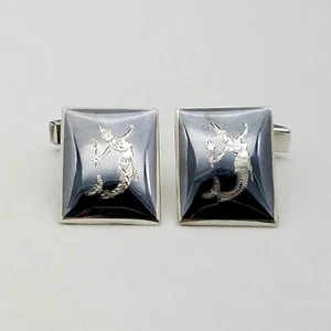 Siam Nielo Sterling Silver Black Enamel Dancing Goddess Square Cuff Cufflinks - Picture 1 of 12