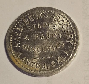 Vintage Hasenbeck's Grocery Lawton, OK Aluminium gut für Medaille #1398 - Bild 1 von 2