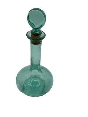 Botella jarra de vidrio vintage con tapón de Japón azul verde azulado transparente con marcas Foto 1 de 4