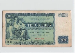 CZECHOSLOVAKIA 1000 Korun 1934, P-26a, Rare Fully Issued Banknote, VF+ O 766083. - Picture 1 of 2