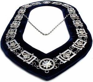 NEU REGALIEN FREIMAURER VERGANGENHEIT MEISTER SILBER METALL KETTE HALSBAND BLAU SAMT - Bild 1 von 4