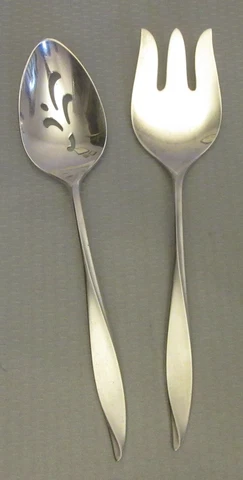 Oneida Heirloom Sterling VIVANT SALAD SET 2P serving fork & slotted spoon 8-3/8" Cover