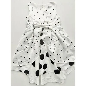 White Satin With Black Polka Dots Sleeveless Dress size 7 - Picture 1 of 3