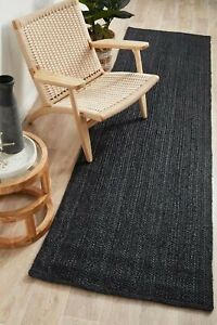 Black Rug Runner Jute Rectangle Carpet Braided Natural Farmhouse Rug rustic Mat