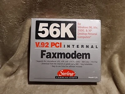 56k V.92 PCI INTERNAL FAX MODEM / Sterling communications/ Model S20 / NOS - Image 1 of 3