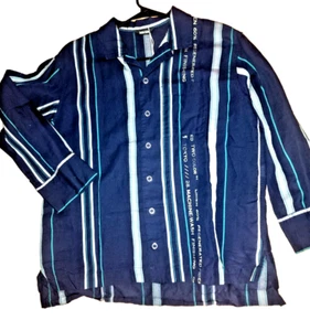 ISSEY MIYAKE X NE NET SHIRT DEEP BLUE/ BLACK GROUND  LINEN STRIPES JA 2 CH 42" - Picture 1 of 7