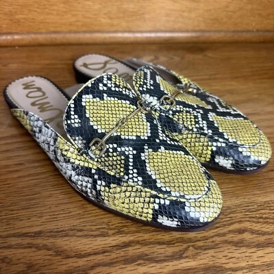 Mocasín de cuero Sam Edelman Linnie mulas broca de caballo piel de serpiente sin cordones talla 8 Mobwife Foto 1 de 4
