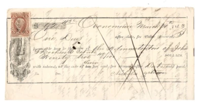 1863 Handwritten Promissory Note Check Revenues Oconomowoc Waukesha Co Wisconsin - Image 1 of 2