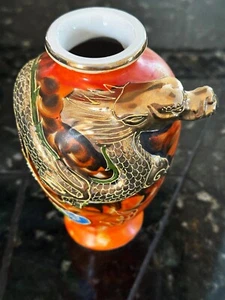 Vintage Royal Japanese Dragon Ware Satsuma Vase 3D Dragonhead body Gold Textured - Picture 1 of 7
