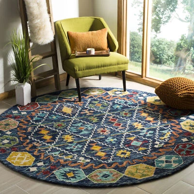 Safavieh Aspen NAVY / GOLD 3' X 3' Round Area Rug - APN501A-3R - Image 1 of 3