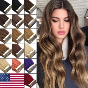 Extensiones de cabello con cinta adhesiva cabello humano trama de piel invisible Remy cabello europeo 16-24 pulgadas - Imagen 1 de 124