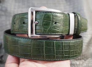 Green Genuine Belly Crocodile Belt Skin Leather Men's W 1.3 inch #Y55 - Picture 1 of 6