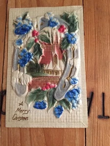  Antike AK Frohe Weihnachten stark geprägt Hufeisen Kirche Stechpalme - Bild 1 von 4