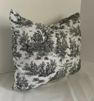 Pillow Cover Black White Small Toile Print Custom Made CHOOSE Size Many Sizes  - Image 1 of 4