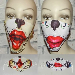 LOT OF 2 SUGAR SKULL LIPS NOSE WASHABLE COTTON ADJUSTABLE FACE MASK INDIANA - Picture 1 of 1