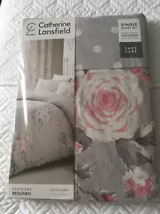 Brand New Cathrine Lansfield Single Floral Grey Reversible Duvet Set - Picture 1 of 3