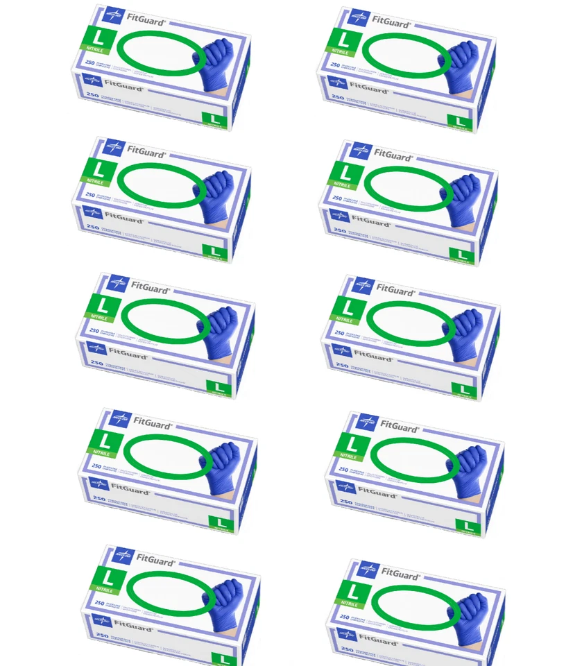 Nitrile Large Powder-Free Exam Gloves, Medline FitGuard Case of 2500ct