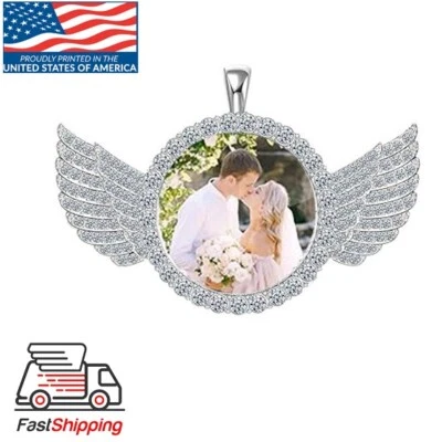Collar Fotográfico Personalizado Estrás Ala de Ángel Colgante con Protección de Vidrio Foto 1 de 4