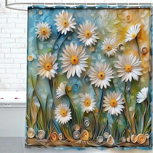 Daisy Shower Curtain with 12 Hooks Waterproof Polyester Daisy Decorative Bath... - Picture 1 of 6