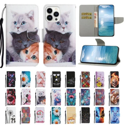 For iPhone 16 Pro/16e/15 Pro Max Painted Magnetic Leather Flip Wallet Case Cover - Image 1 of 4