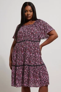 Yours Curve Women's Plus Size Tropical Palm Print Tie Neck Mini Dress - Picture 1 of 13