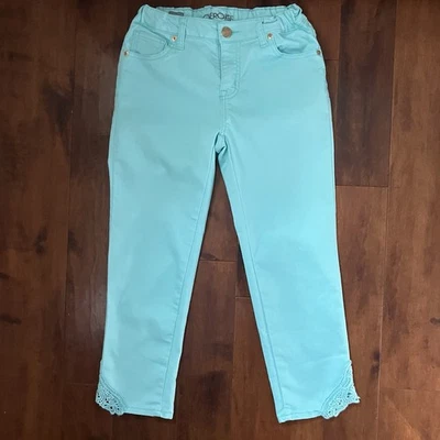 Cherokee Girl's Super Skinny Jeans Size 14 Aqua Crochet Lace Hem Adj. Waist EUC - Image 1 of 4