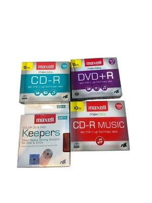 Lot 4 Maxell 10pk CD-R Music 5pk CD-R 5pk DVD+R & 25 Color Keepers NEW - Image 1 of 4