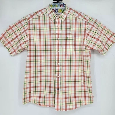 Ariat Pro Series Shirt Mens XL Button Down Short Sleeve Pink Green Plaid Western - Image 1 of 4