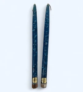Vintage Lucite Candles Blue Silver Flakes MCM Set Of 2 11.5” - Picture 1 of 3