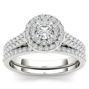 10k White Gold Round Cut 1Ct Diamond Bridal Set Ring Size 6 Clarity I2 - Picture 1 of 6