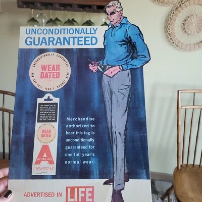 Vintage Cardboard Easel Back Counter Display Store Sign Wear Dated Acrilan 18" - Image 1 of 4