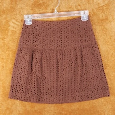 CALYPSO ST BARTH Skirt Womens Large Brown A-Line Eyelet Flare Above Knee - Image 1 of 4