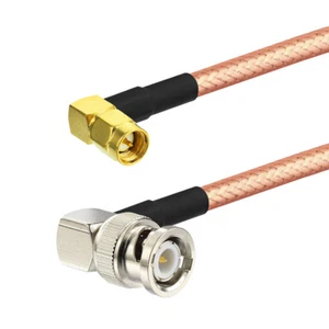 BNC Male Right Angle to SMA Male Right Angle RG400 Coaxial Pigtail Cable 60cm - Picture 1 of 3