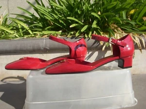 Prada Vernice Patent Ankle Strap SquareToe Ballerina Mary Jane Pumps MSRP$1150 - Picture 1 of 16