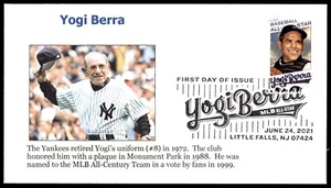 2021 Yogi Berra Forever Stamp FDC Uniform Retirement GreatFDCs Cachet - Picture 1 of 2