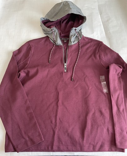 Nuovo! Felpa con cappuccio MICHAEL KORS uomo Wine Heather 1 4 zip taglia Large con etichette