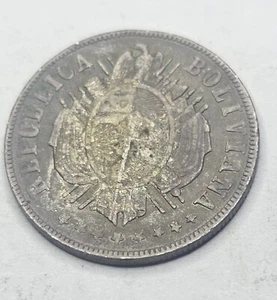 1882 PTS FE Bolivia 20 Centavos Silver Coin (Potosi Mint) - Picture 1 of 10