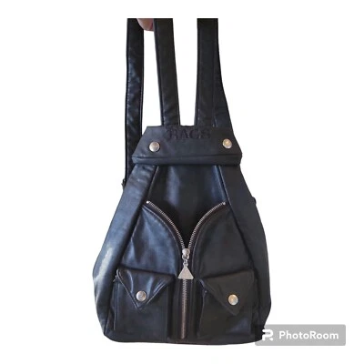 Vtg. Guess Bags USA Mini Faux Leather Backpack Purse Black Moto Jacket RARE - Image 1 of 4