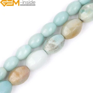 Natural Gemstone Olivary Green Amaznoite Beads For Jewelry Making 15" Necklace - Picture 1 of 26